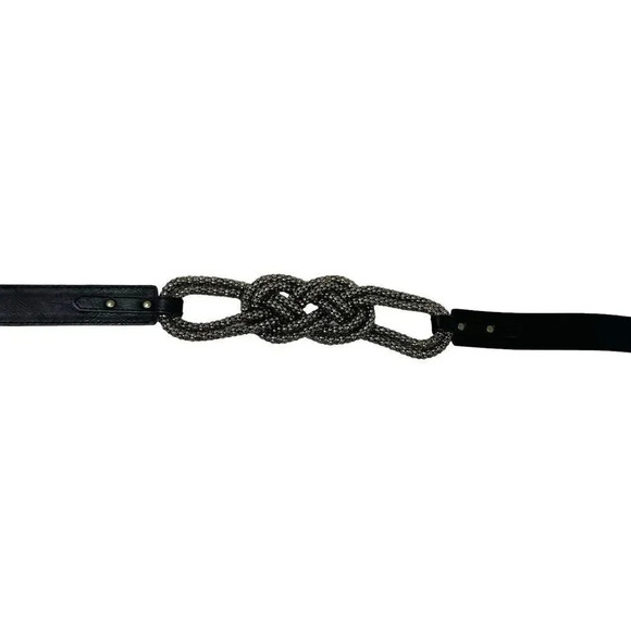 Womens Black & bronze gold chunky metal knot stretch belt avant garde size small - Picture 3 of 8